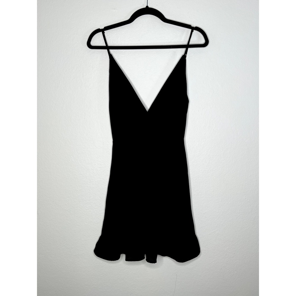 Daisies Mini Dress Women S Black V-Neck Ruffle Hem‎ Adjustable Straps